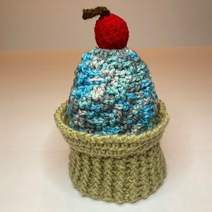 Hand crafted crochet cupcake hats for kids.